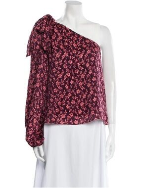 Ulla Johnson Enid One Shoulder Top Burgundy Floral Asymmetrical Blouse Size 8